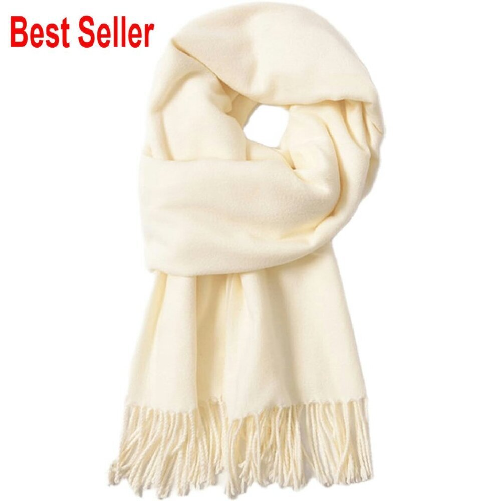 Cashmere-Like Acrylic Scarf Oversized Warm Soft Pashmina Wrap Reversible Tassel